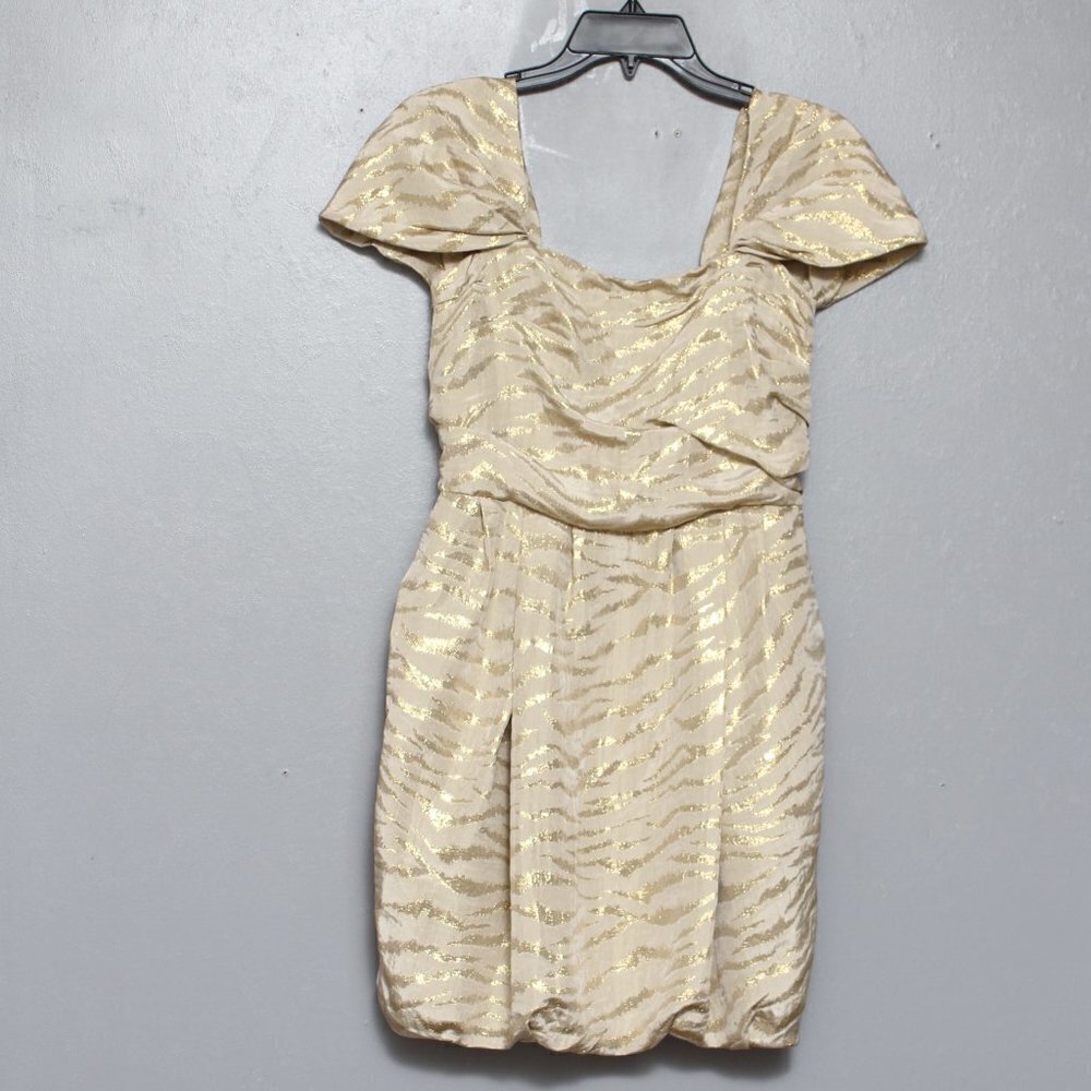 3.1 Phillip Lim Silk blend gold zebra print puff sleeve mini dress